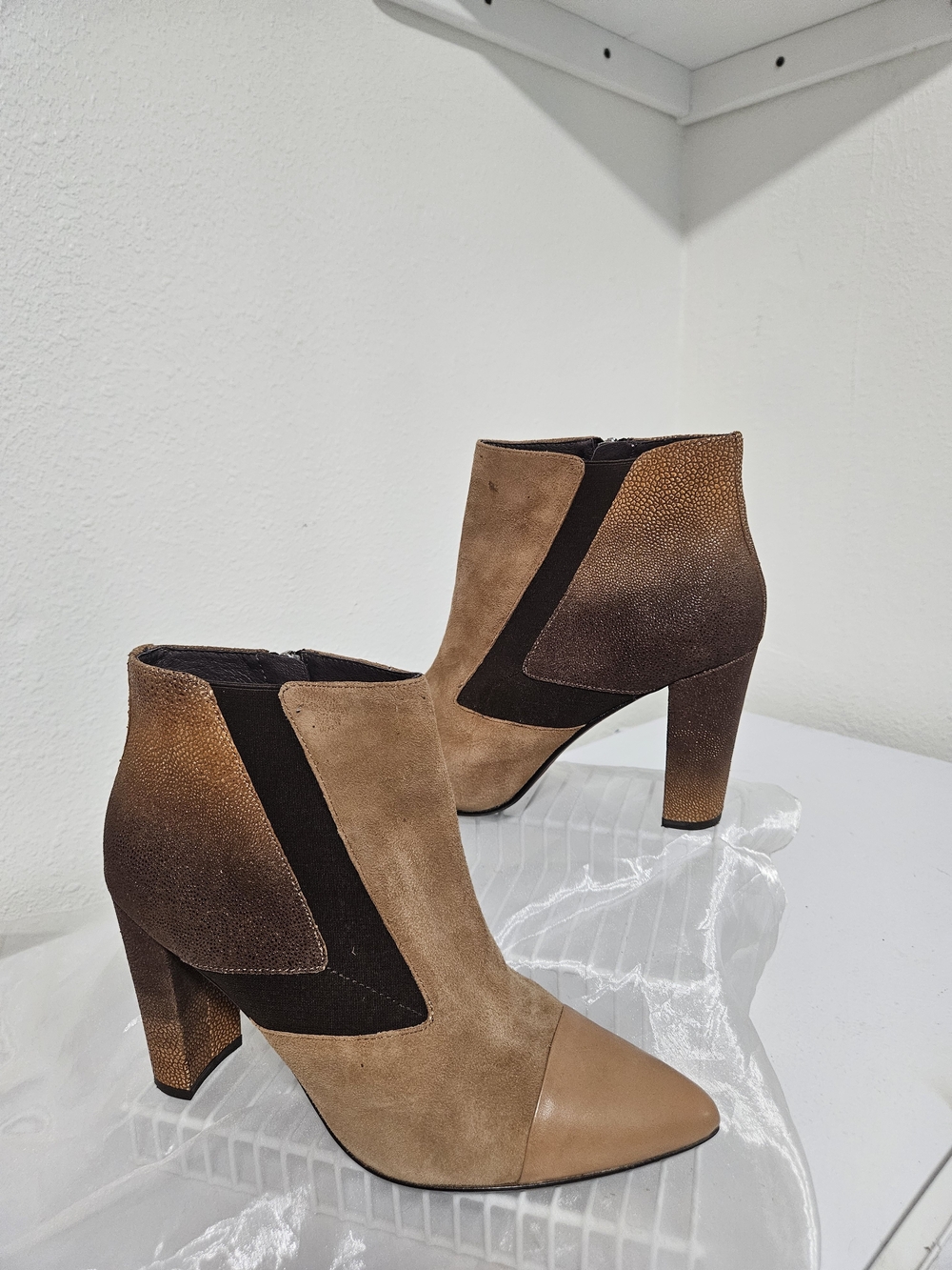 Donald J. Pliner Two-Tone Brown Suede & Leather Ankle Boots